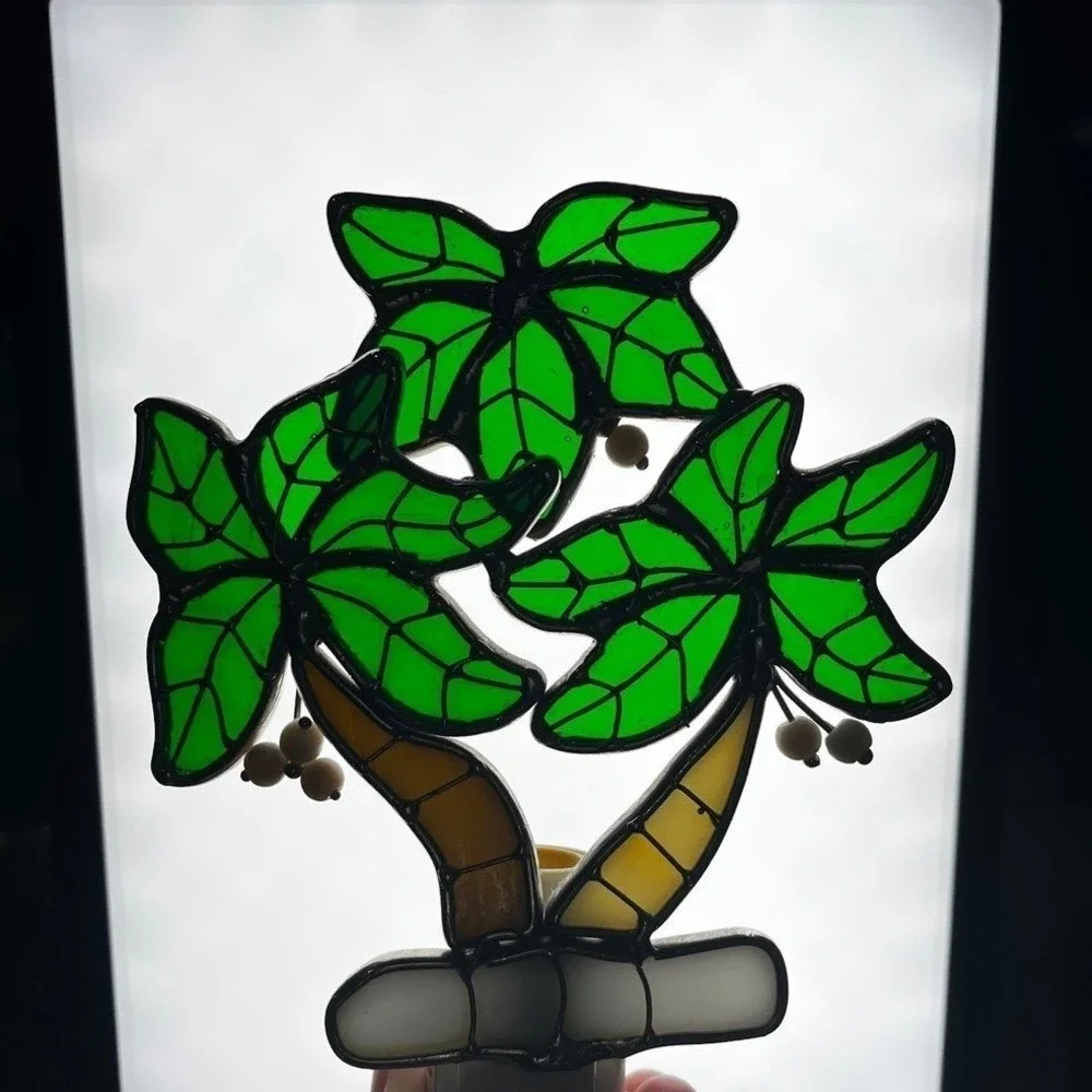 Palm Tree Night Light Stained Glass Tropical Island Decor Accent Lighting‎
